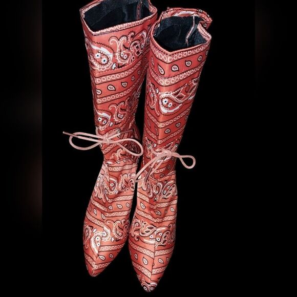 Paisley scarf printed stiletto boots sz 8 - Picture 10 of 10